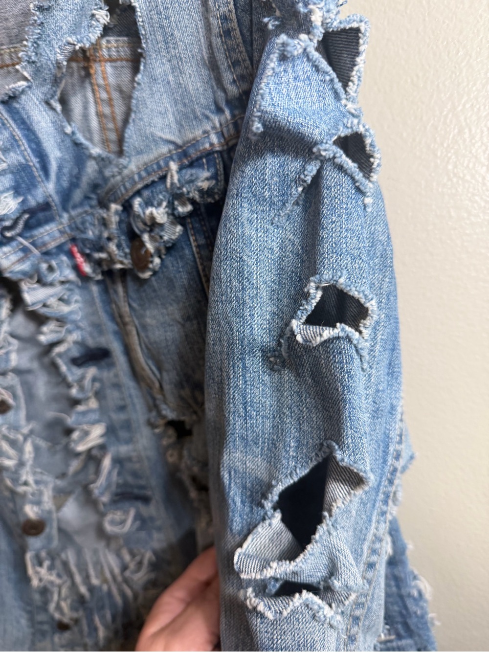 Custom Handmade Distressed Levi's Denim Trucker Jacket L Grunge Punk - Picture 5 of 16